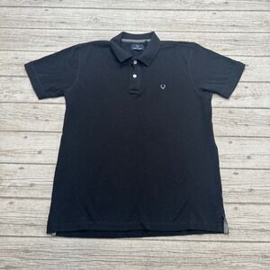 Allen Solly Polo Shirt Men's Medium Black Pique Short Sleeve Athleisure Varsity
